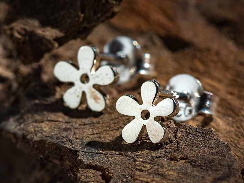 silver flower earrings studs