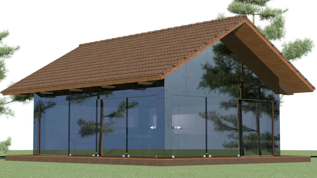 Paviljons 6 × 8 m, skats no stūra