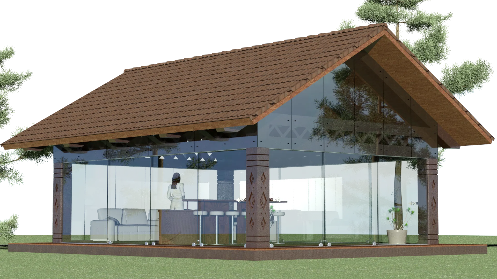 Paviljona 6 × 8 m konstrukcijas risinājums