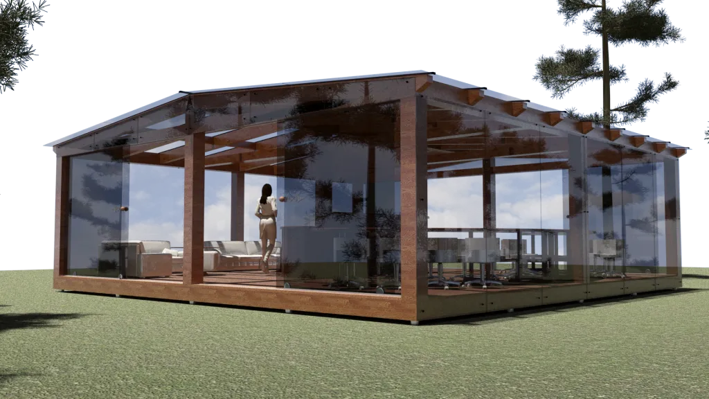 Paviljons 8 × 8 m no otras puses
