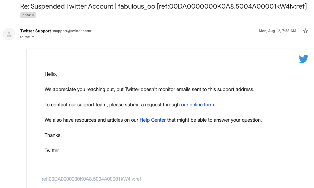 Twitter support team email