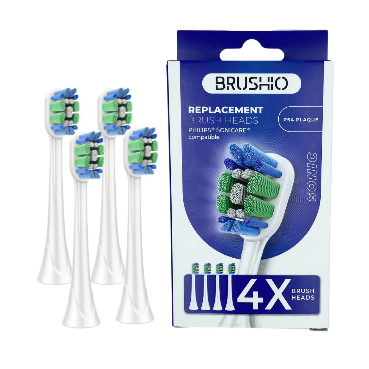 Brushio vahetatavad otsikuid ühilduvad Philips Sonicare hambaharjaga, 4 tükki, naastude eemaldamiseks 