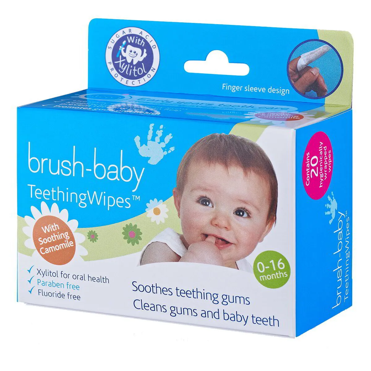 Brush-Baby TeethingWipes zobu šķilšanās salvetes ar kumelīti, 20 gab