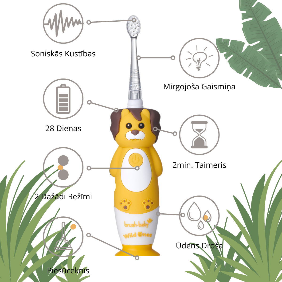 Brush Baby Bērnu elektriskā zobu birste WildOne Lauva 010g.