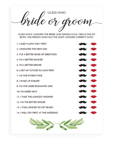 Bride Or Groom Game For Greenery Bridal Shower Re1