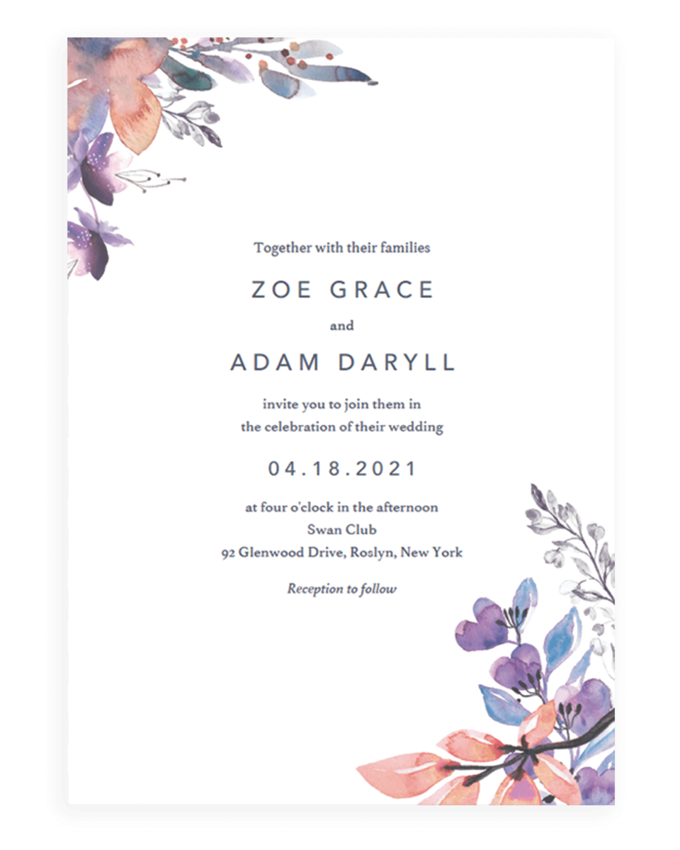 Lavender Florals Wedding Invitations Template