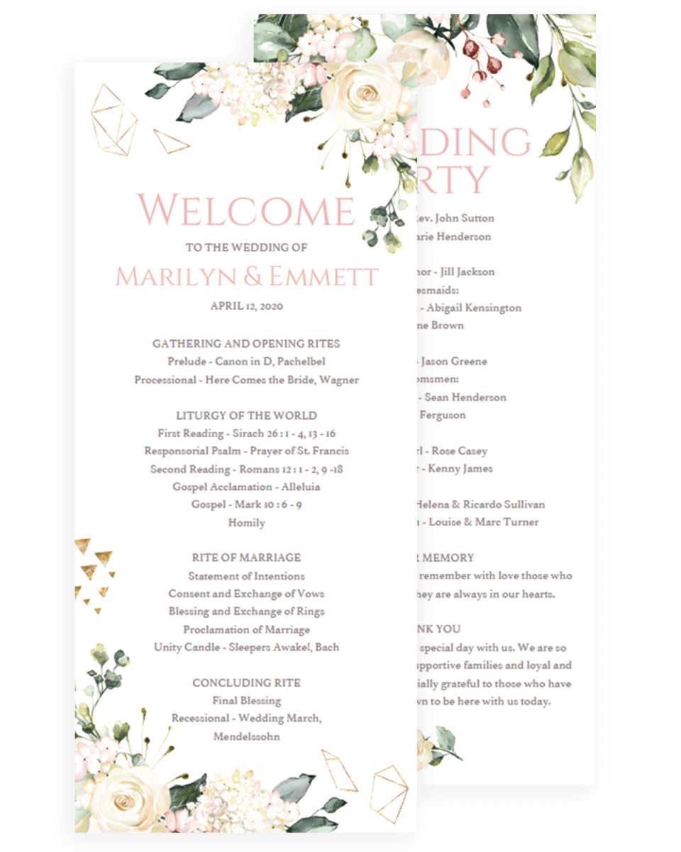 Floral Geometric Wedding Programs Template