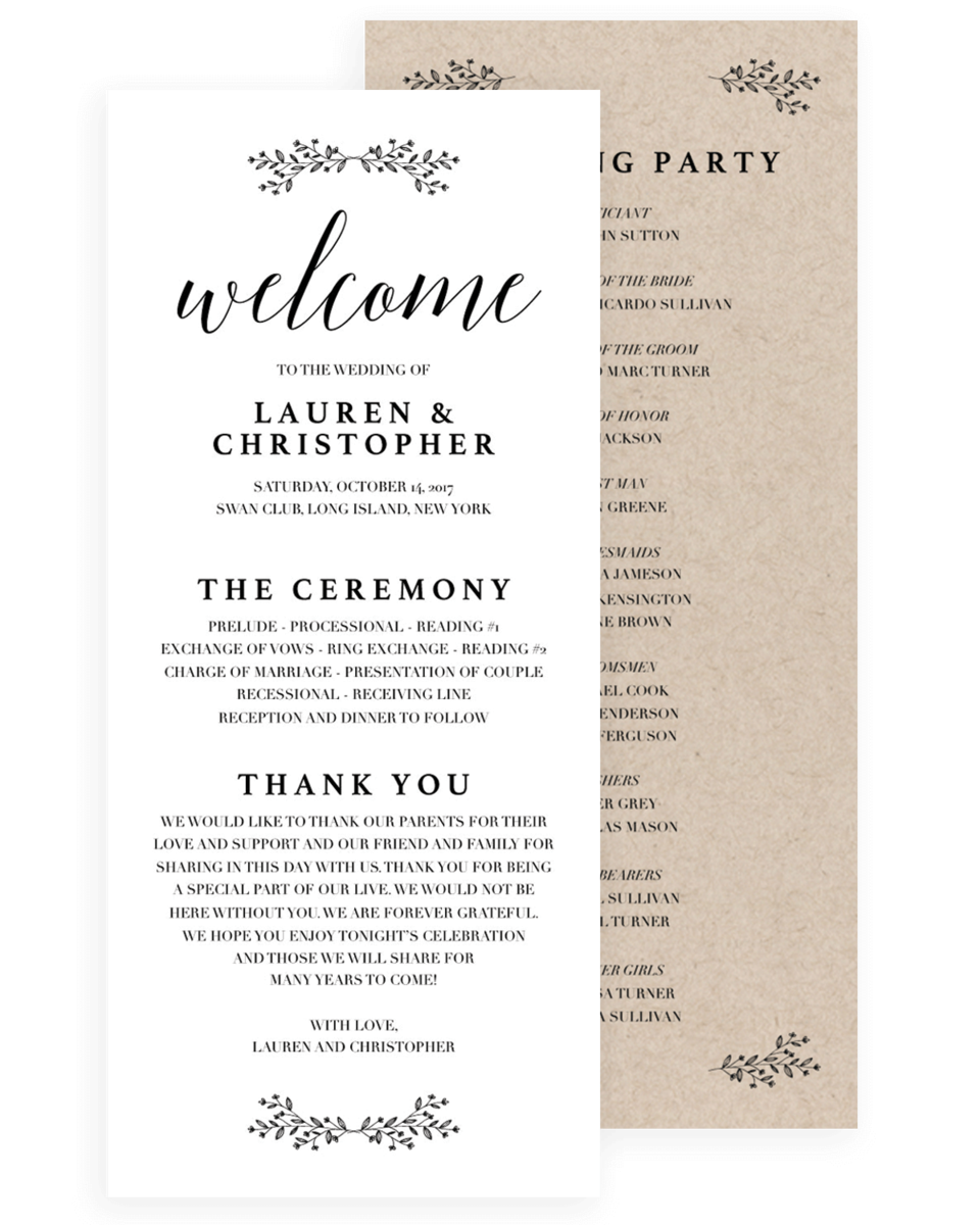 Simple Leaves Wedding Program Instant Download Tl1